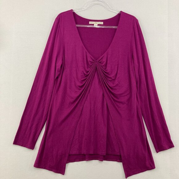 Boston Proper size XL Pink Magenta Ruched Front Stretch Knit Romantic Blouse - Picture 1 of 8